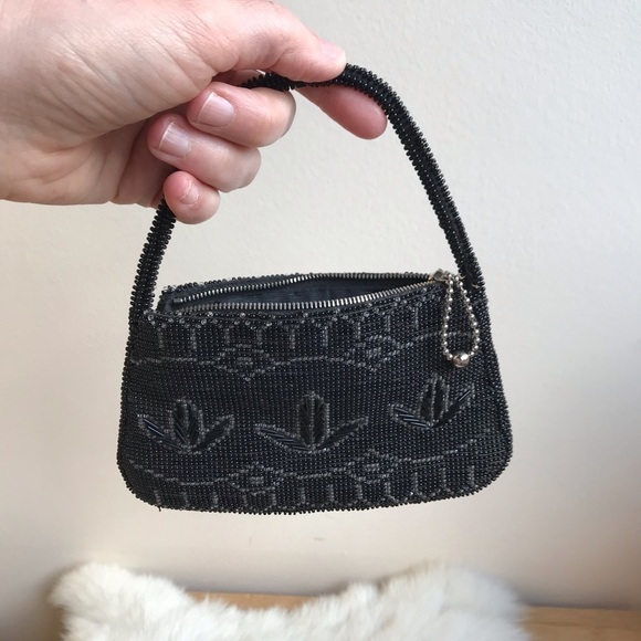 Vintage Handbags - Vintage Micro Beaded Clutch Cocktail Bag Black